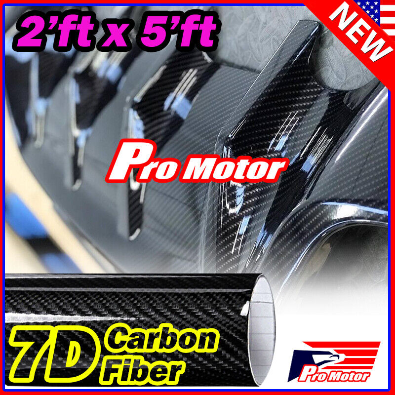 2ft 5ft Black Carbon Fiber 7D Premium Gloss Vinyl Wrap Bubble Free Release 2022