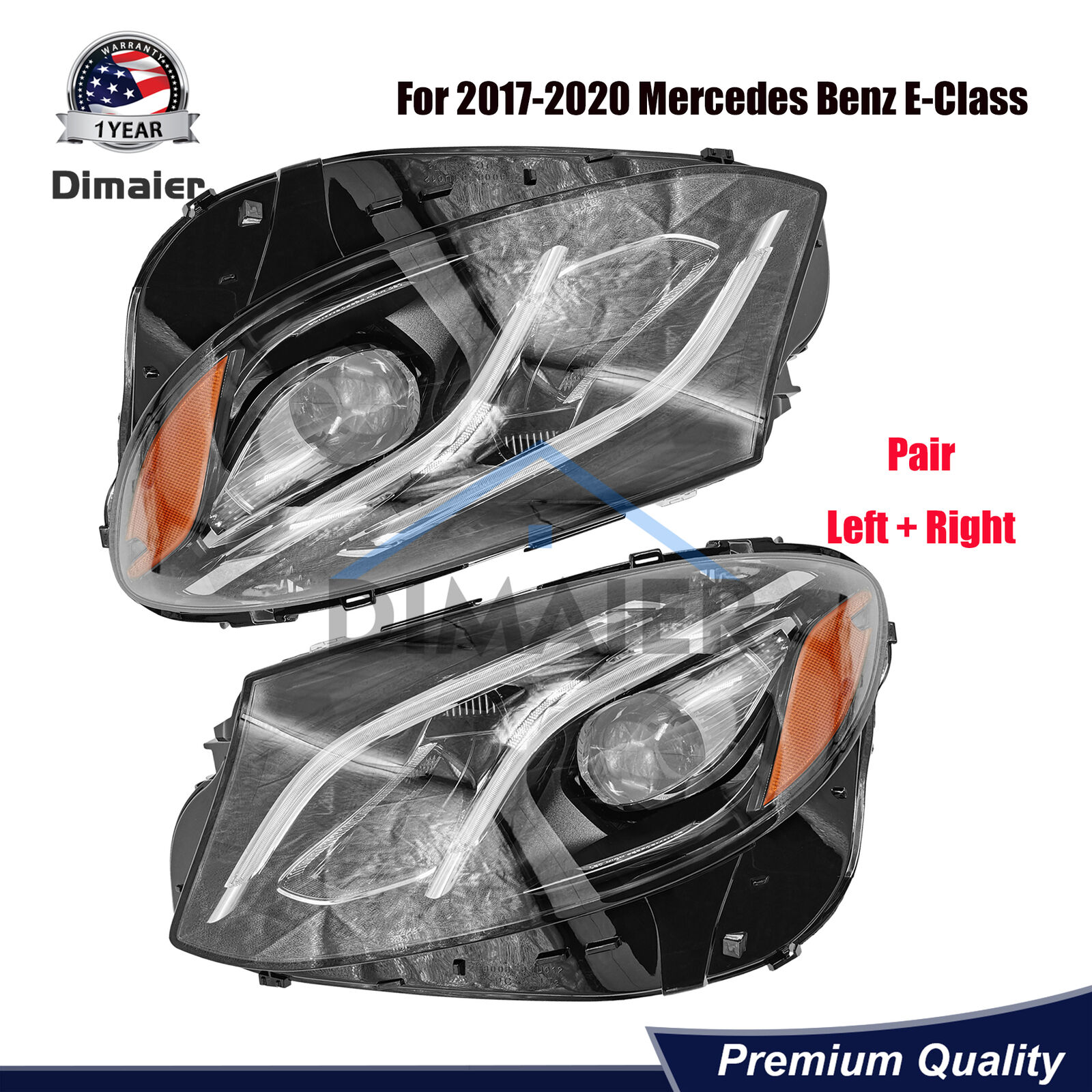 2PCS Left & Right LED Headlight For 2016-2020 Mercedes Benz E Class E300 E400