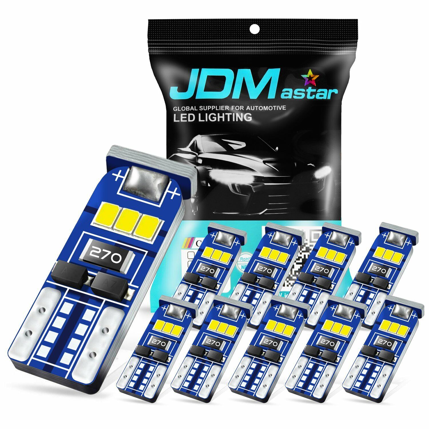 JDM ASTAR 10x White T10 Wedge 3S9 SMD LED License Plate Light Bulb 194 168 2825