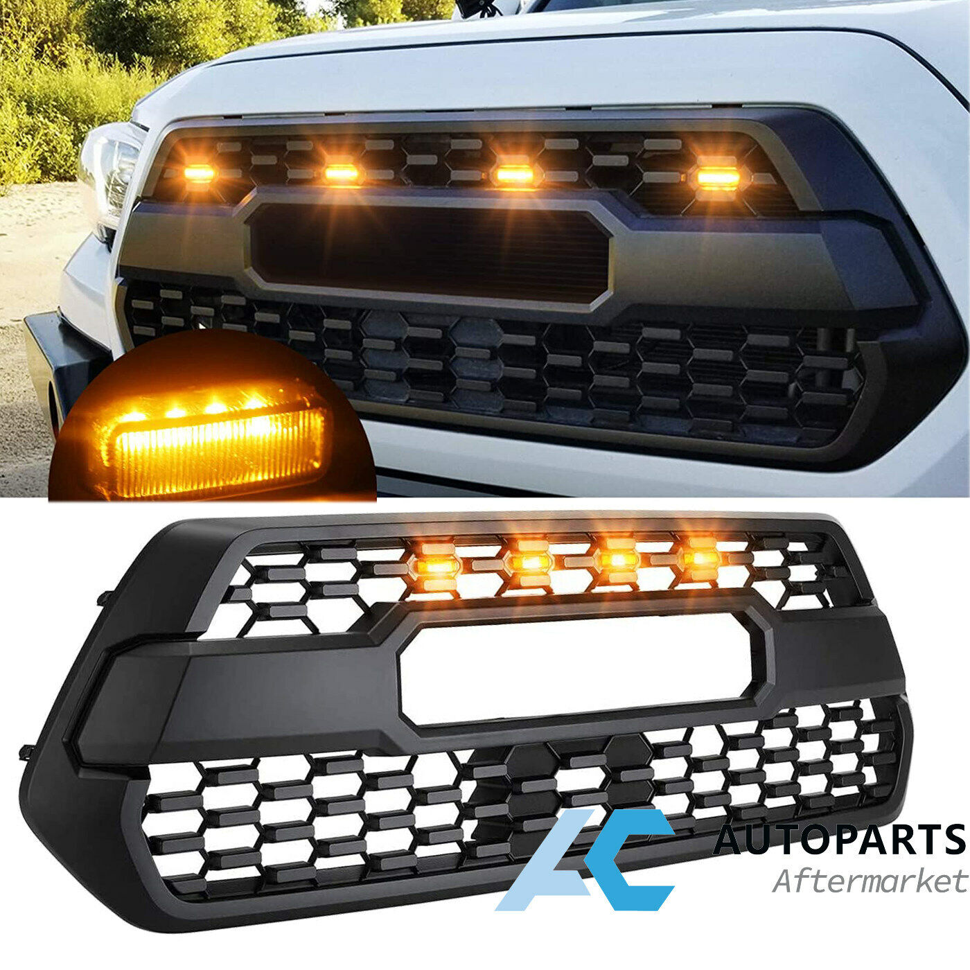 Front Grill Bumper Hood Grille for 2016-20 Tacoma TRD PRO w/ Letter LED Light