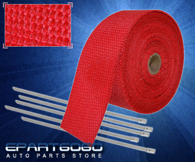 30Ft Turbo Header Manifold Intake Thermal Heat Wrap Kit +Zip Ties Red