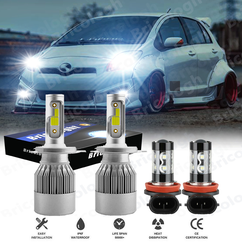 For Toyota Yaris 4Dr Sedan 2007-2011-2019 LED Headlights Fog Light Bulbs White Q