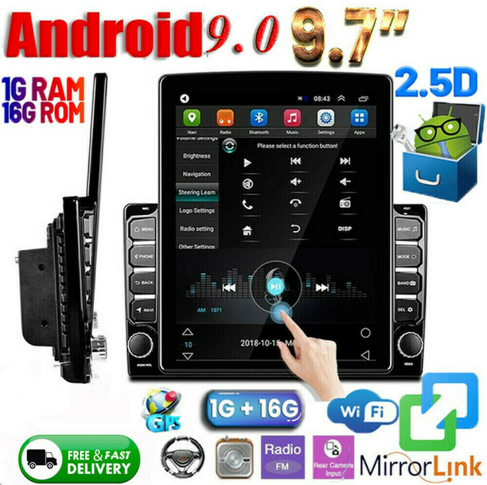 9.7'' Car Stereo Bluetooth Radio Android 9.0 Wifi GPS Vertical Touch Screen 2DIN