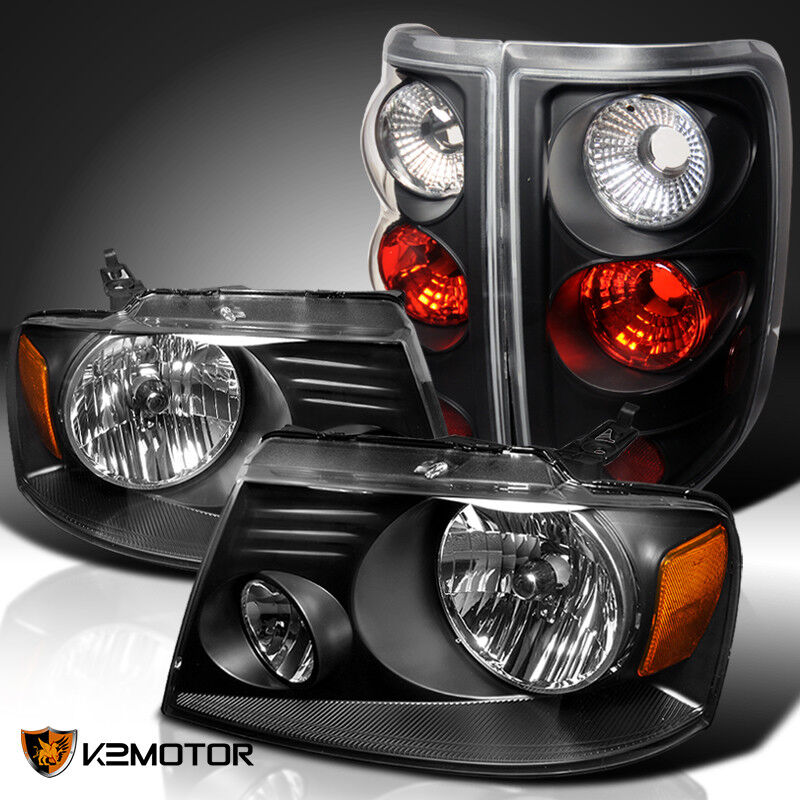 Fit 2004-2008 Ford F150 XL Crystal Black Headlights+Tail Lights Replacement