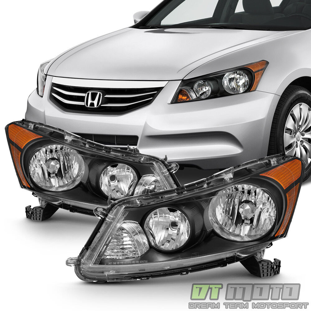 For Black 2008-2012 Honda Accord 4-Door Sedan Headlights Headlamps Left+Right