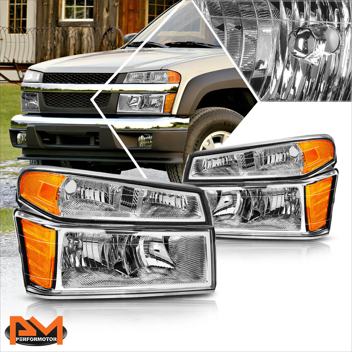 For 04-12 Chevy Colorado/GMC Canyon Bumper Headlight/lamps Amber Corner Chrome