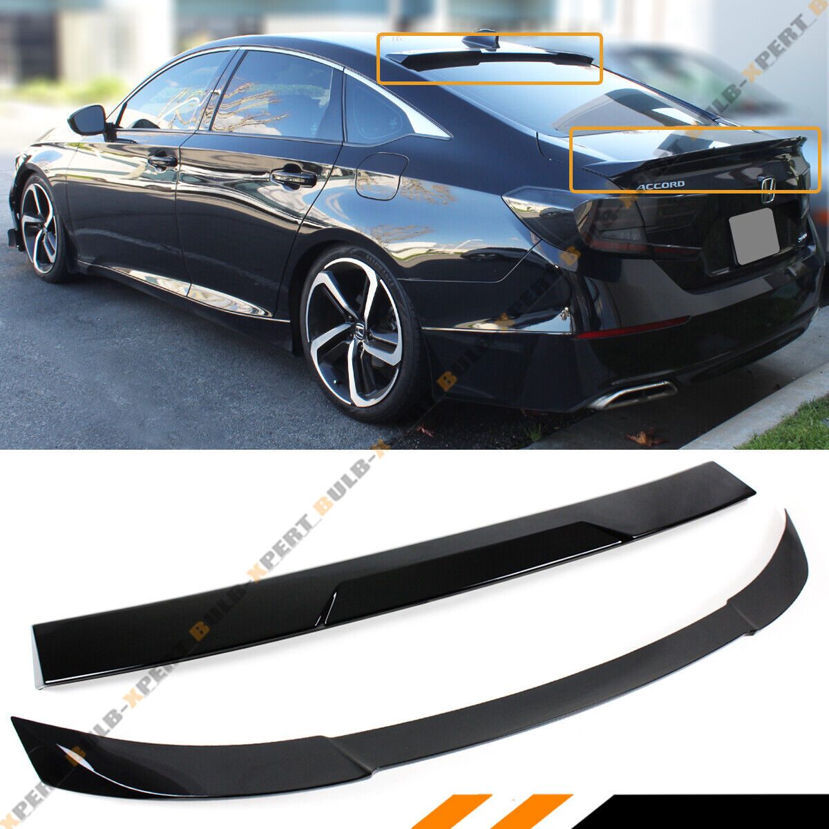 FOR 2018-2022 ACCORD AKASAKA PAINTED BLACK TRUNK LID + REAR WINDOW ROOF SPOILER