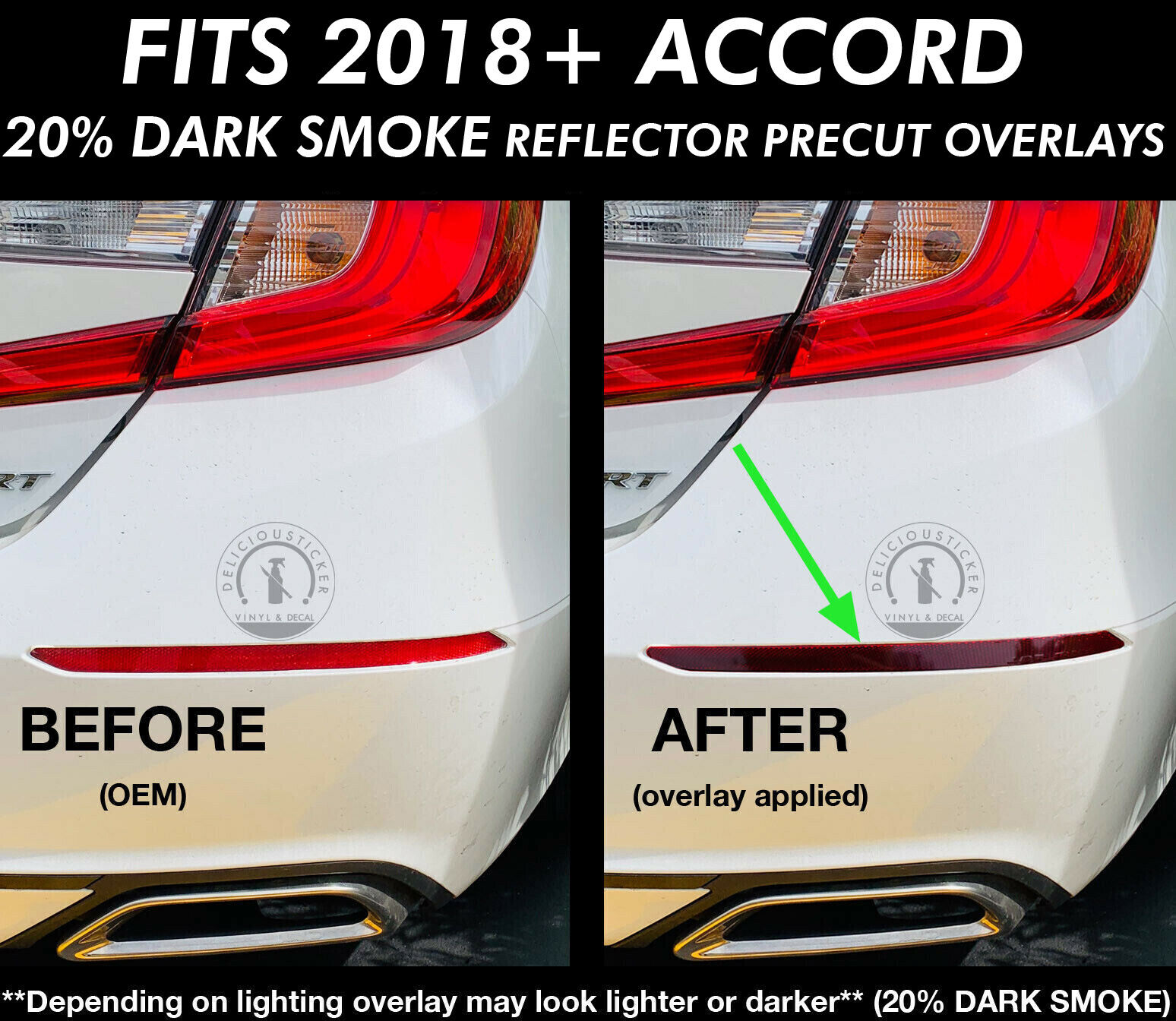 For 18-2022 Accord SMOKE REFLECTORS Rear Bumper Overlays Vinyl Tint Precut Tail