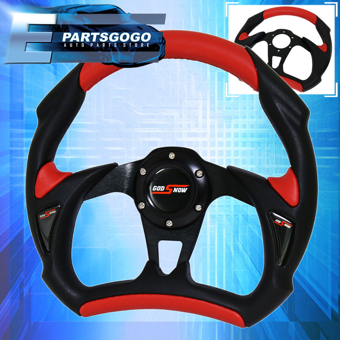 Universal 320mm Red Black Steering Wheel Battle Style + Godsnow Horn Button