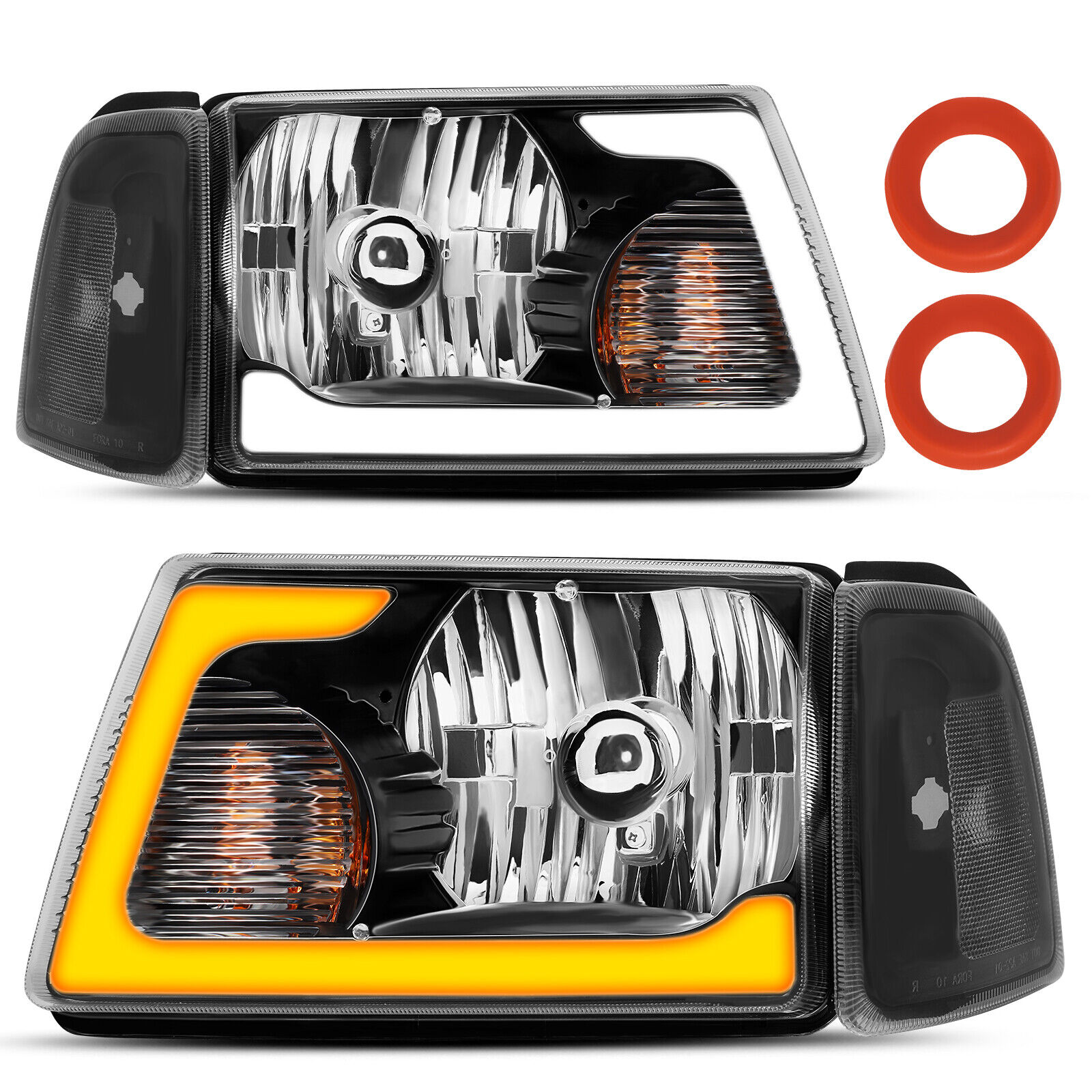 Black Clear Headlight W/LED DRL Sequential Turn Light For 2001-2011 Ford Ranger 
