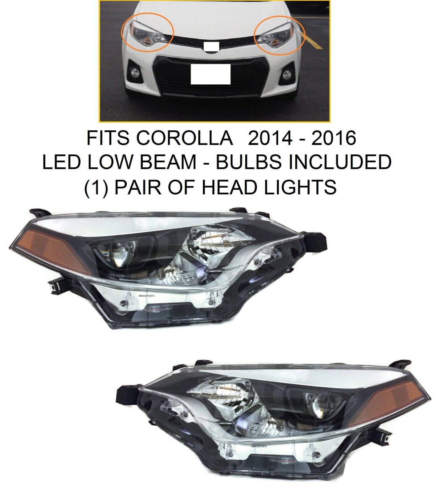NEW PAIR LED HEADLIGHTS FOR FITS 2014-2016 TOYOTA COROLLA PASSENGER & DRIVER