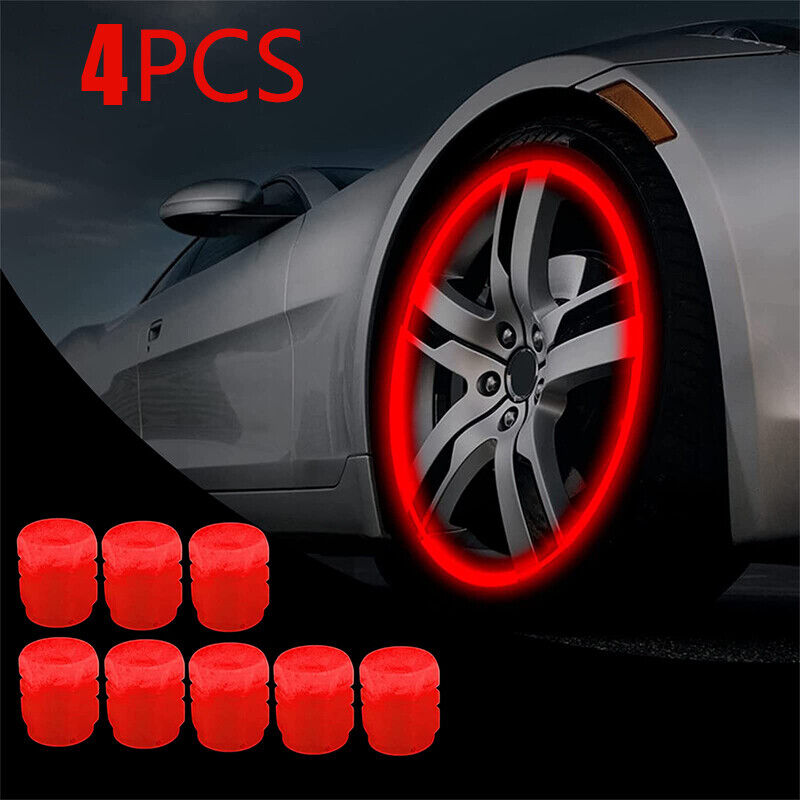 4x Red Glow In Dark Car Tire Valve Caps Luminous Tire Valve Stem Cap Accessories