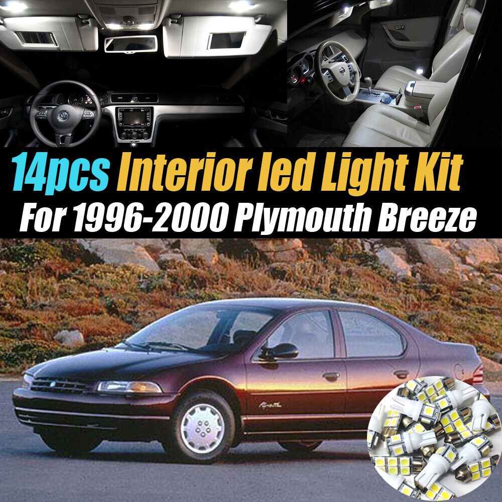 14Pc Car Interior LED Super White Light Bulb Kit for 1996-2000 Plymouth Breeze