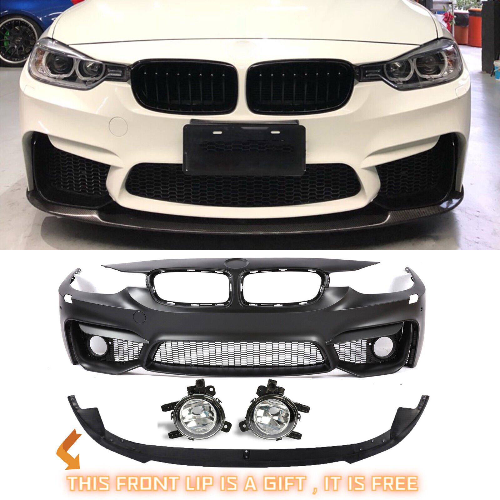 Front Bumper F80 M3 Style W/O PDC+ Fog Lights + lip For BMW F30 3-Series 12-18