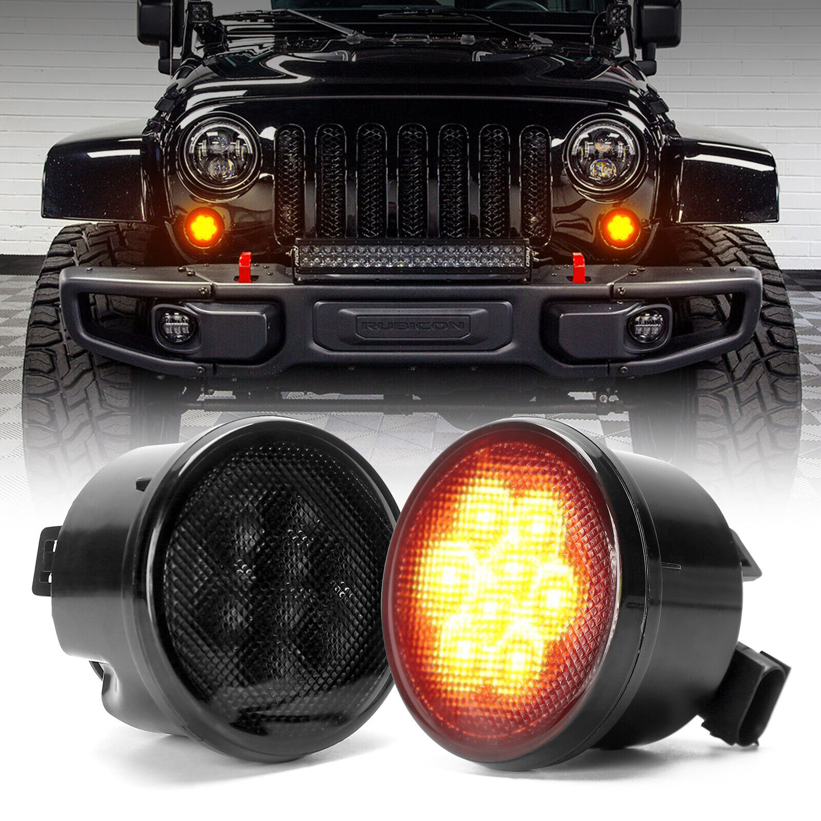 for Jeep Wrangler JK JKU 2007-2018 Front LED Turn Signal Lights Blinkers Parking