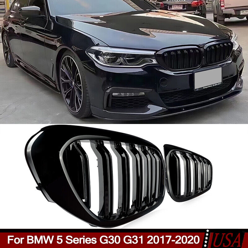 Gloss Black Fit BMW 5 Series G30 G31 530i 540i 2017-2020 Front Kidney Grille