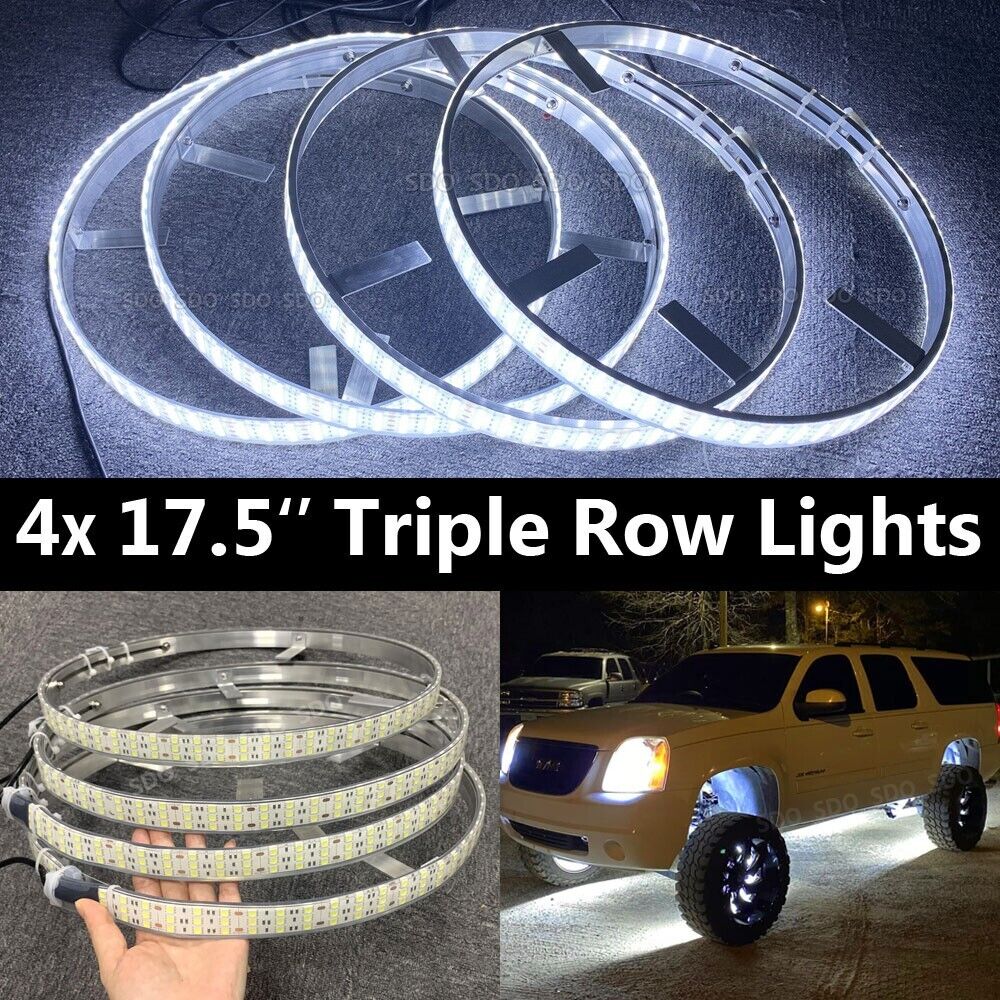 3-Row Super Bright White 17.5'' LED Wheel Lights For Truck Remote+Switch Control