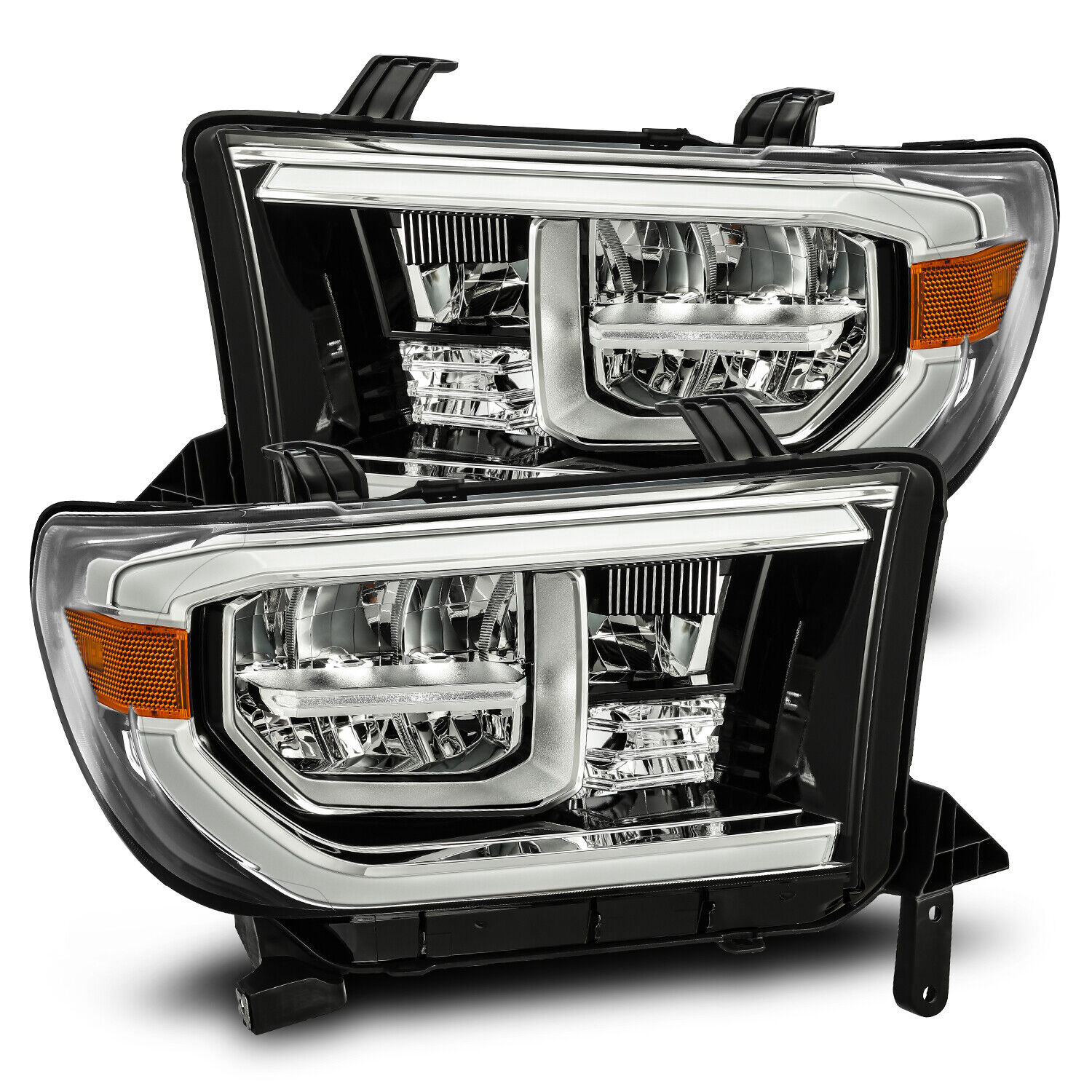 For 07-13 Toyota Tundra Sequoia Polished Black Full LED Headlights Pair