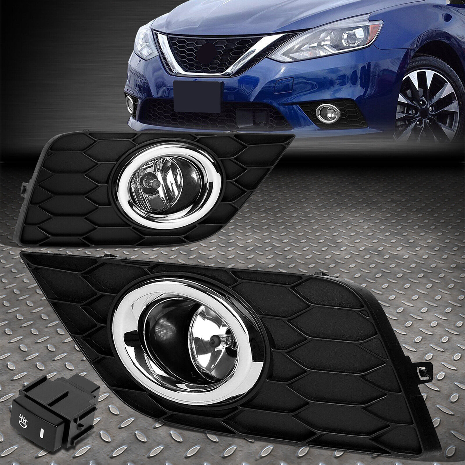 FOR 16-19 NISSAN SENTRA CRYSTAL OE STYLE FRONT BUMPER FOG LIGHTS W/BEZEL+SWITCH