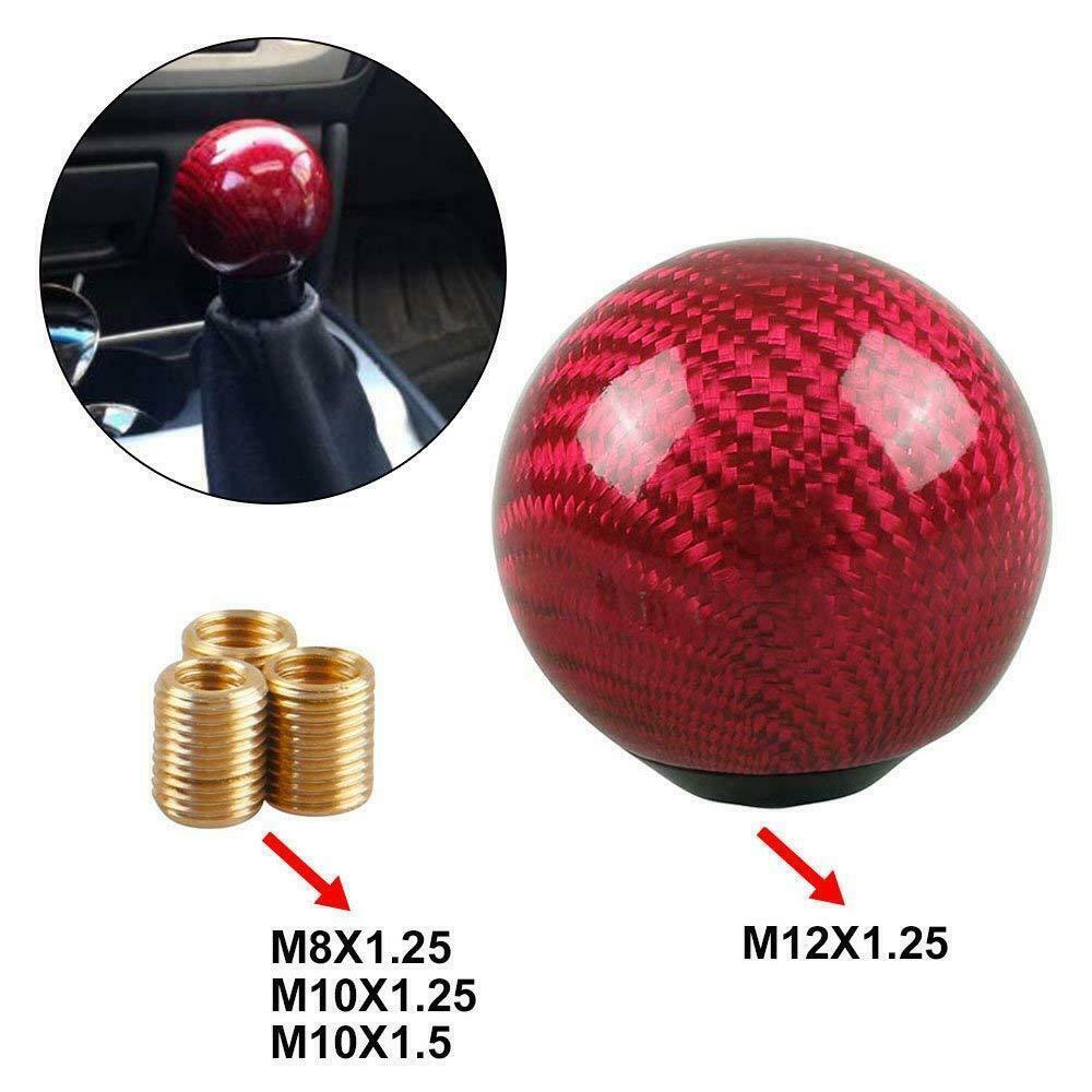 Car Gear Shift Knob Round Ball Shape Red Carbon Fiber Universal with Adapters