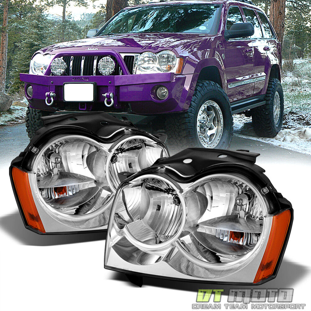 2005-2007 Jeep Grand Cherokee Headlights Headlamps Pair Replacement Left+Right