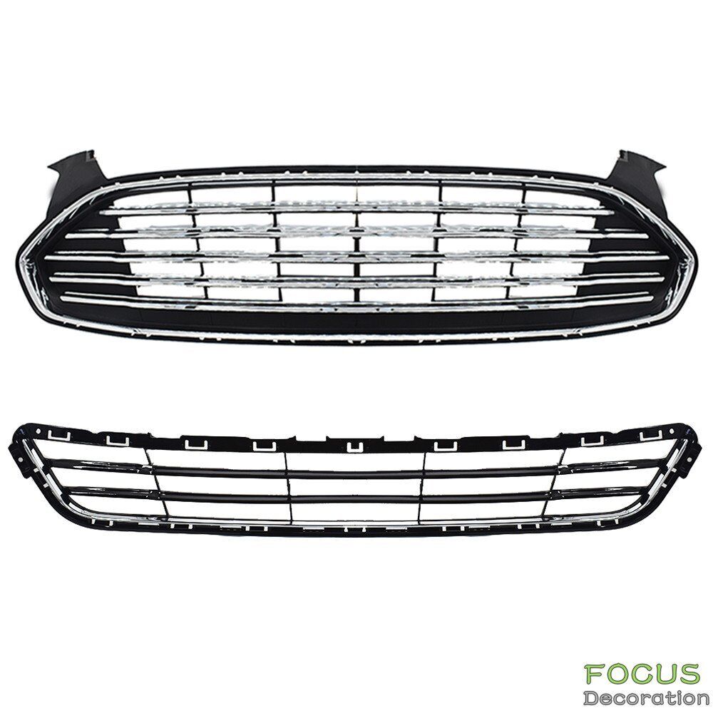 Upper&Lower Front Radiator Grille Grill Kit For 2013 14-2016 Ford  Fusion/Mondeo