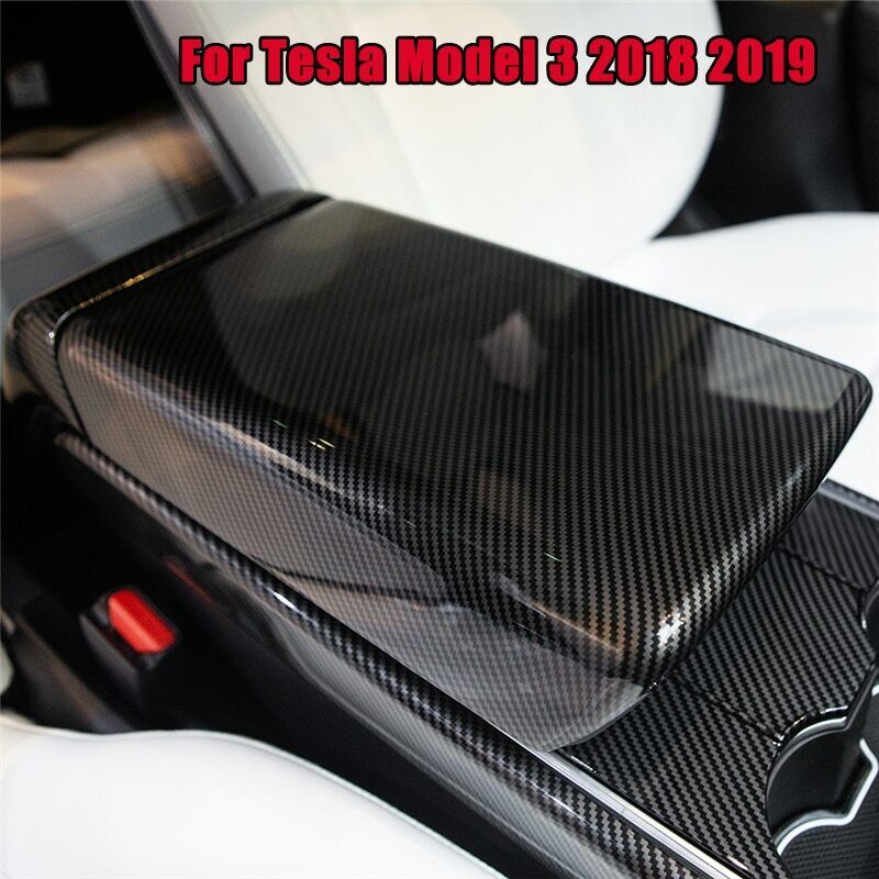 Model 3 Carbon Fiber Style Interior Armrest Center Console Lid Cover Accessories