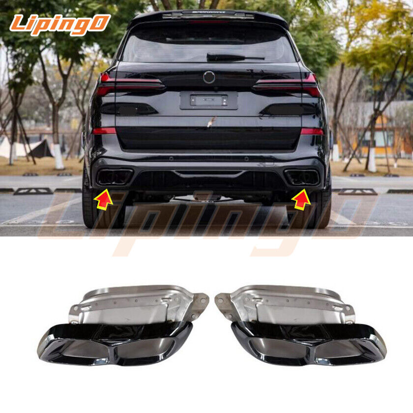 Black Rear Bumper Tail Exhaust Pipe Tips For BMW X5 X6 X7 G05 G06 G07 2019-2024