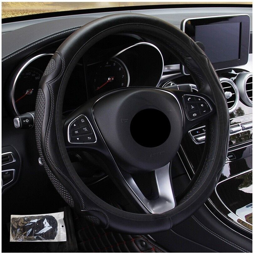 Car Steering Wheel Cover Anti-slip 15'' Universal Black Leather Car Accessories