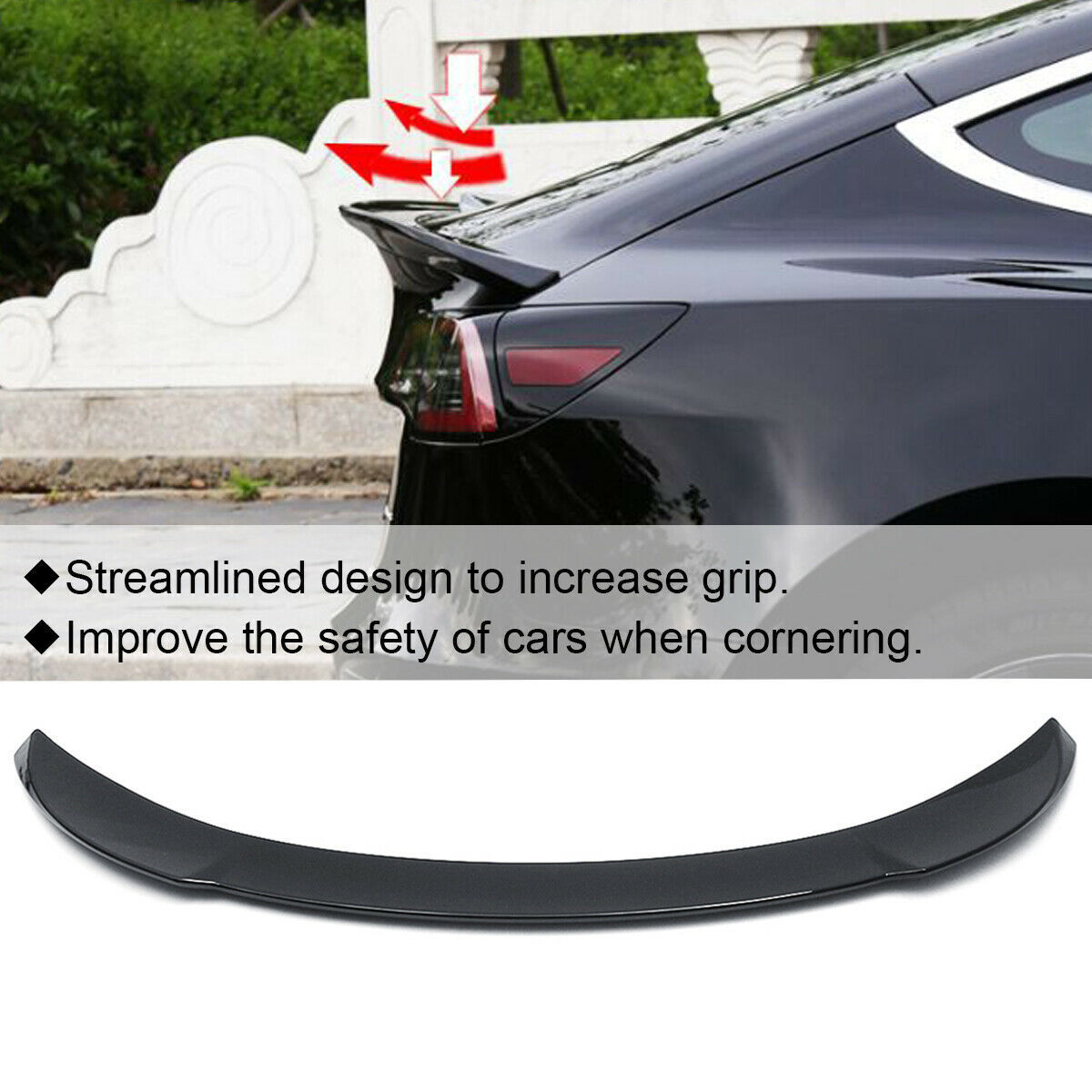 Gloss Black Tail Wing Rear Trunk Lip Trim Spoiler For Tesla Model 3 2017-2022