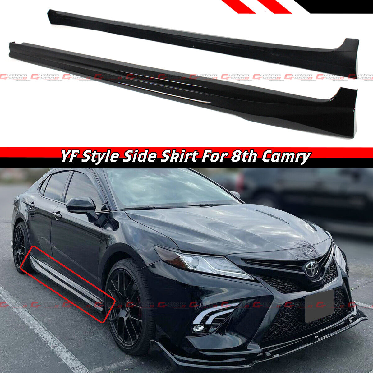 For 2018-24 8th Gen Toyota Camry Yofer Painted Gloss Black Side Skirt Extension