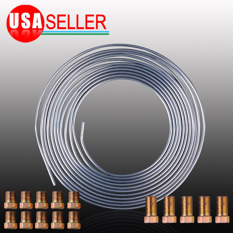 Steel Zinc Brake Line Tubing Coil 3/16 inch 25 feet with 15pcs Fitting Kit