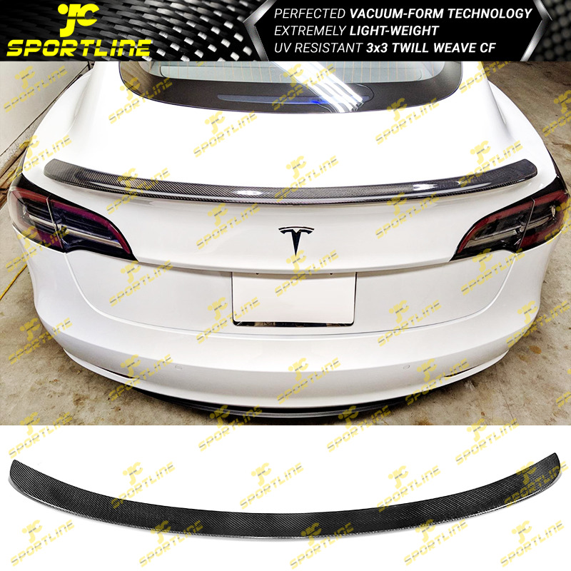 Fits 17-23 Tesla Model 3 IKON Style Rear Trunk Spoiler Lip Real Carbon Fiber