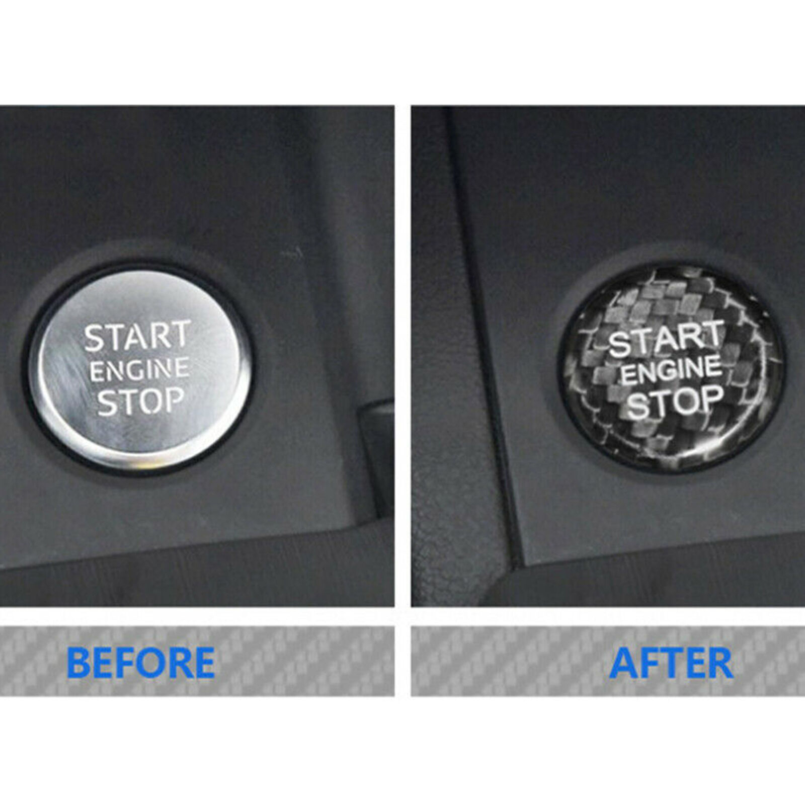 Black Carbon Fiber Start Button Cover Cap Trim Fits Audi A4L A5 A6L A7 Q3 Q5 Q7