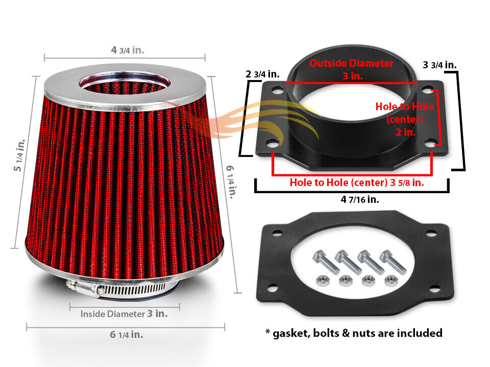 Mass Air Flow Sensor Intake Adapter + RED Filter For 97-01 Q45 QX4 3.3L 4.1L