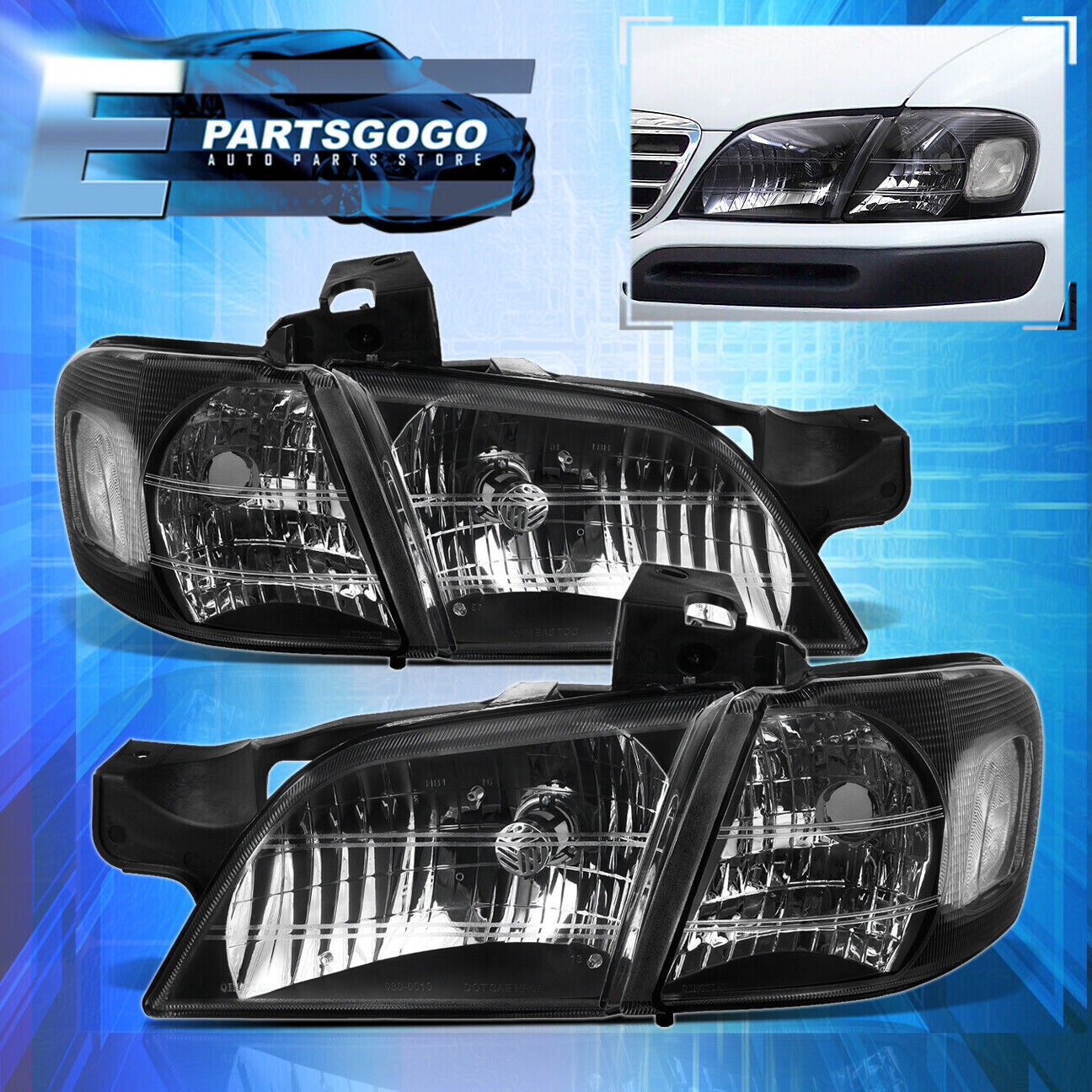 For 97-05 Chevy Venture Black Housing Headlights + Clear Corner Signal Lamps Set