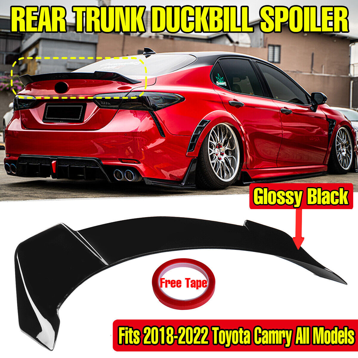 For Toyota Camry SE XSE 2018-2024 Rear Bumper Trunk Spoiler Lip Glossy Black
