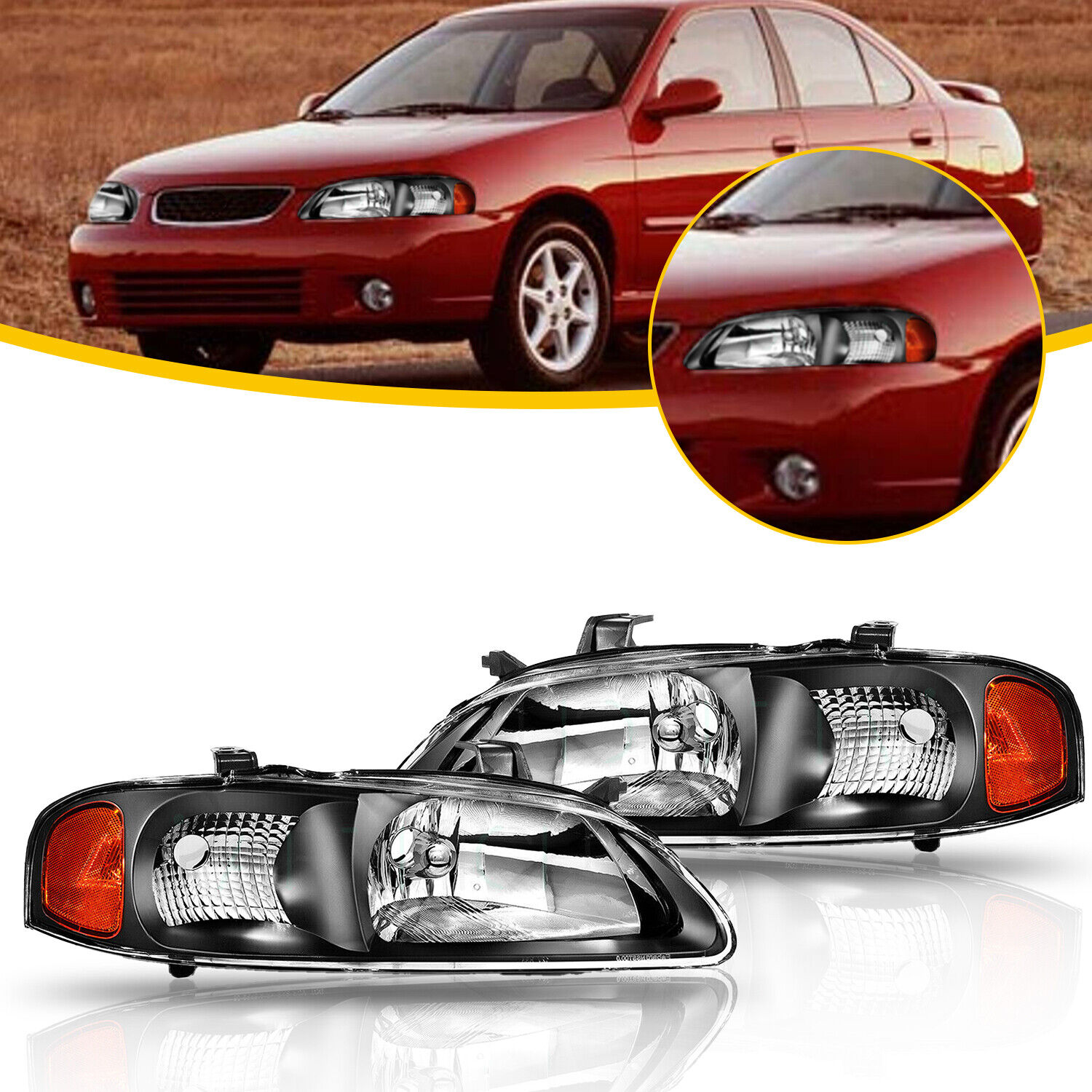 Headlights FOR Nissan Sentra 2000-2003 Black Light Front Headlamps Replace