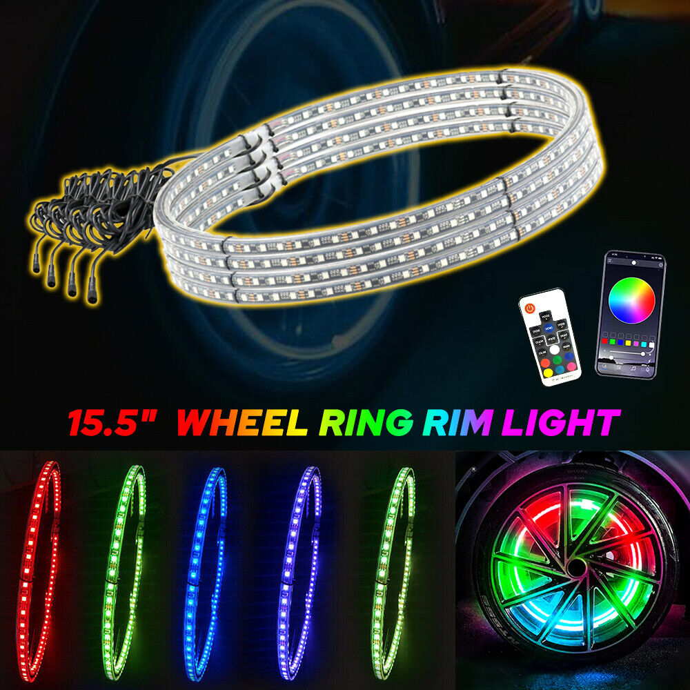 15.5'' Dual 4x Row LED RGB Wheel Lights Ring Control APP 12V Super Bright AUXITO