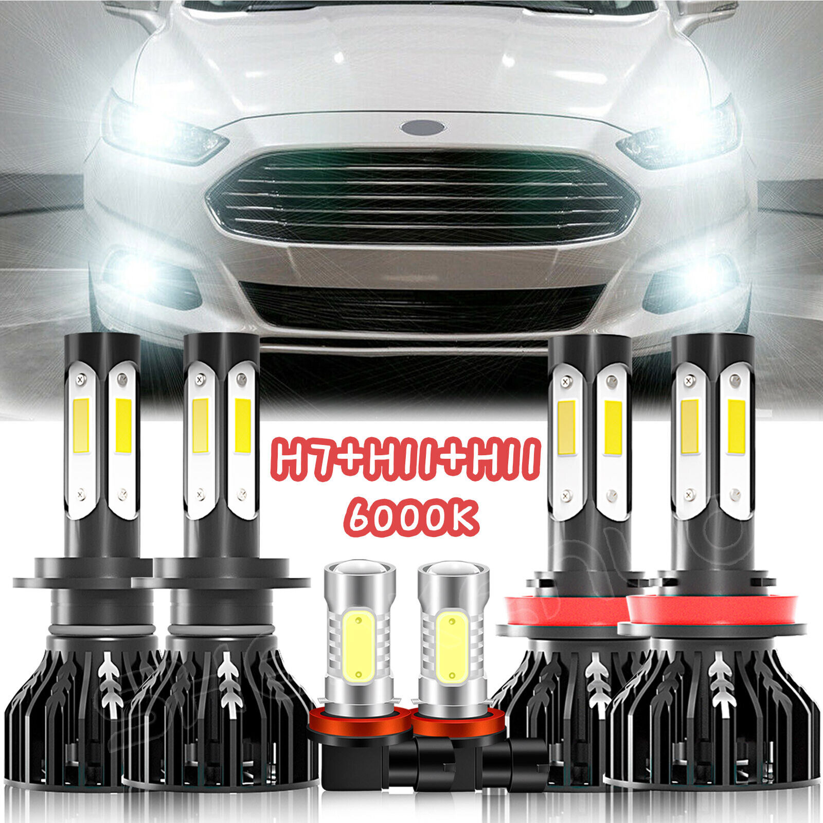 For Ford Fusion 2006-2016 6000K LED Headlights High Low Beam Fog Light Bulbs Kit