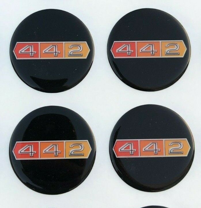 OLDSMOBILE 442 Center Wheel Emblem 2” Round Vinyl 4pcs Cutlass 442 Wheel Emblems