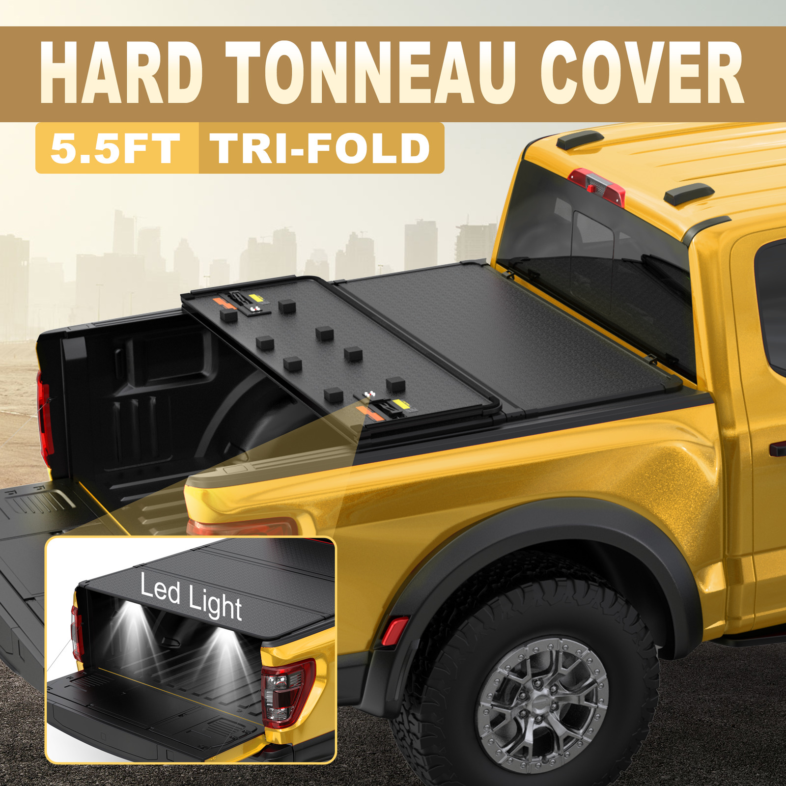 1X 5.5FT Hard Solid Truck Bed Tonneau Cover For 2014-2024 Toyota Tundra Tri-Fold