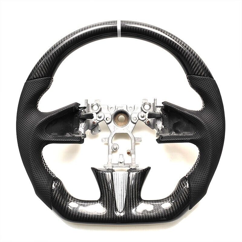 REAL CARBON FIBER Steering Wheel FOR INFINITI q50  WHITE ACCENT W/STRIPE