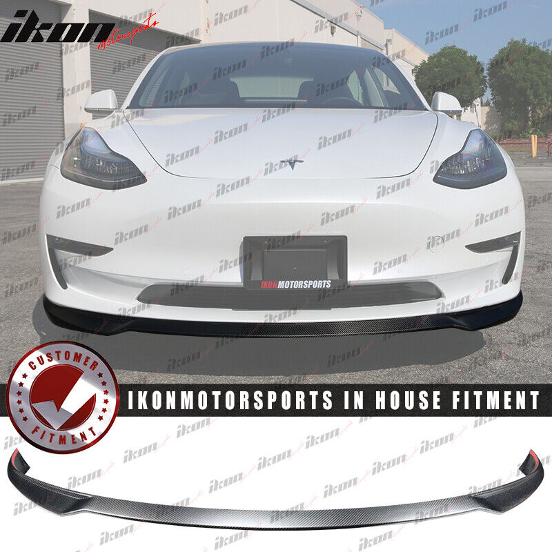 Fits 17-23 Tesla Model 3 IKON Style Front Bumper Lip Spoiler Matte Carbon Fiber