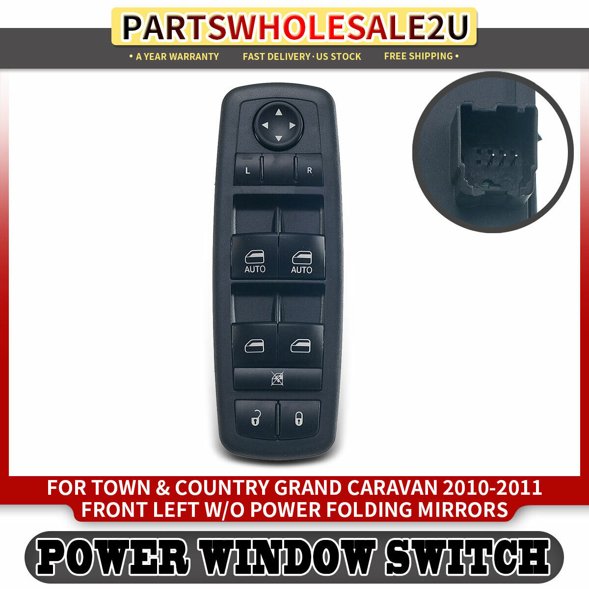 Window Switch Driver 3 Pins for Chrysler Town Country Grand Caravan 2010 2011