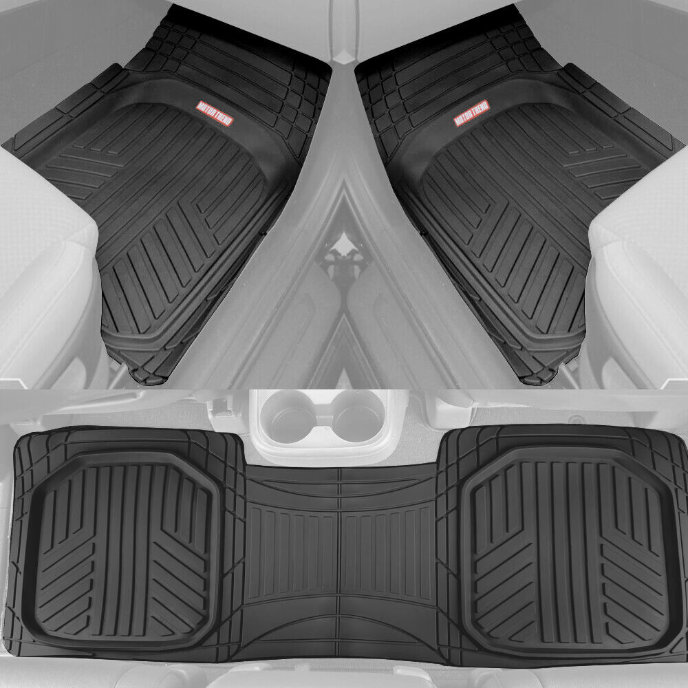 Waterproof TriFlex Rubber Floor Mats for Car Van SUVs Truck w/ Rear Liner Black
