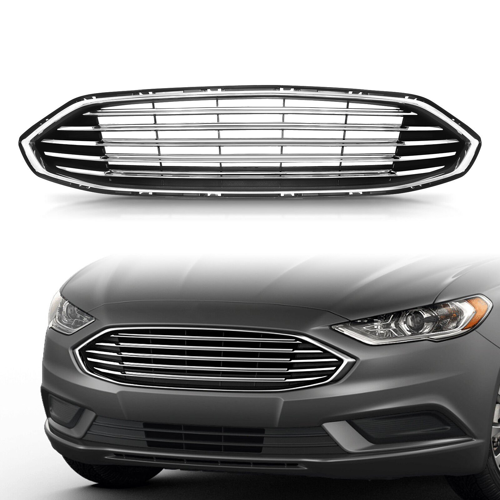 Grill For 2017-2018 Ford Fusion Front Bumper Upper Chrome Grille 17 18