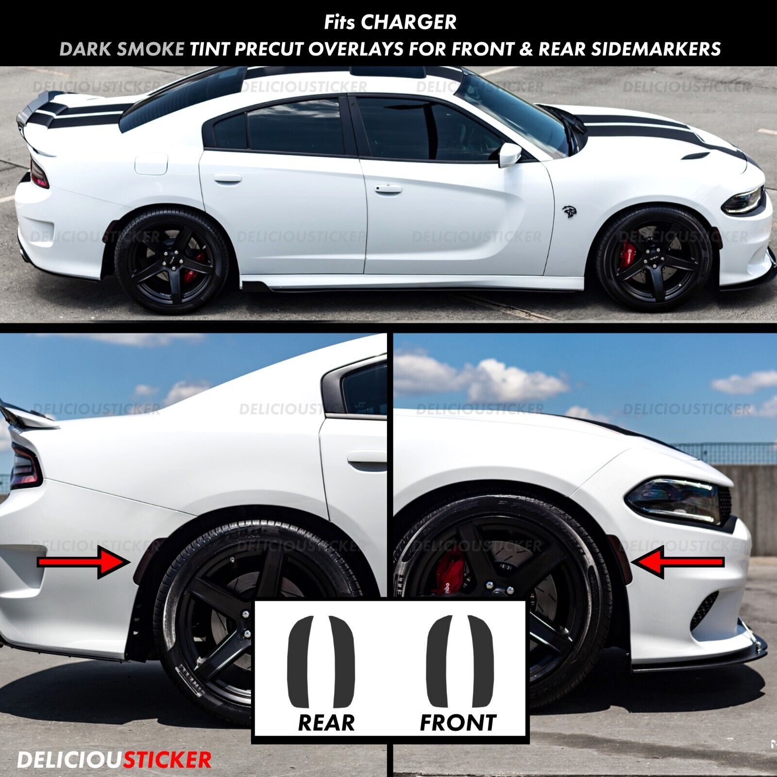 For 15-23 Charger SMOKE Side Marker Front & Rear Overlay PreCut Tint Vinyl Dark