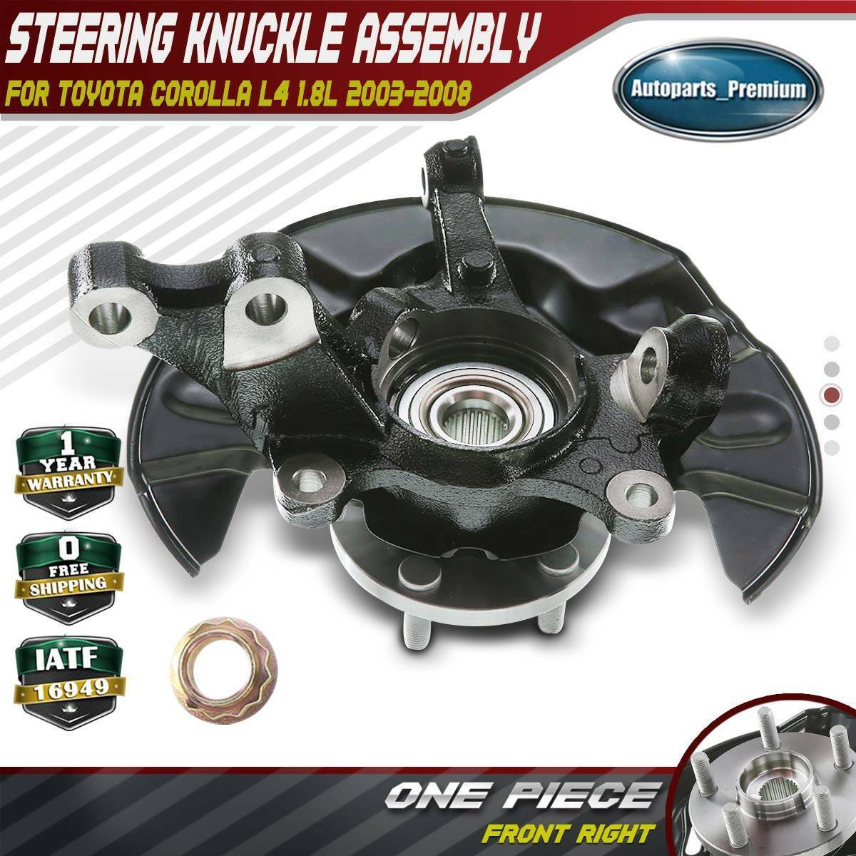 Front RH Steering Knuckle & Wheel Hub Bearing Assembly for Toyota Corolla 03-08