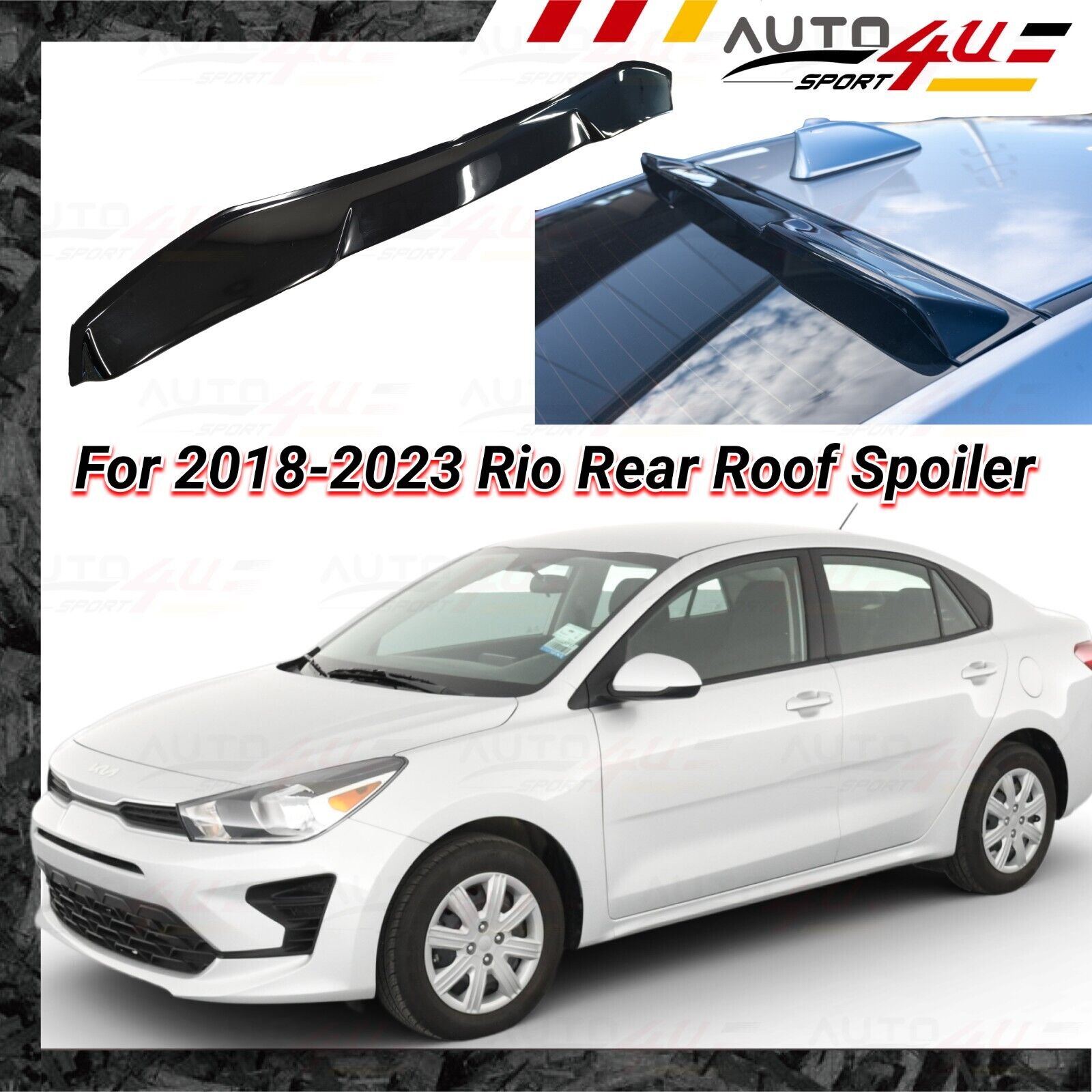 Fits 2018-2024 Rio Sedan ABS Glossy Black Rear Roof Window Visor Spoiler Wing